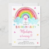 Invitation Rainbow Cloud Hearts Aquarelle Anniversaire (Devant)