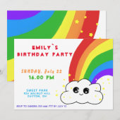 Invitation Rainbow Cloud Kawai fête d'anniversaire (Devant / Derrière)
