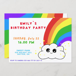 Invitation Rainbow Cloud Kawai fête d'anniversaire