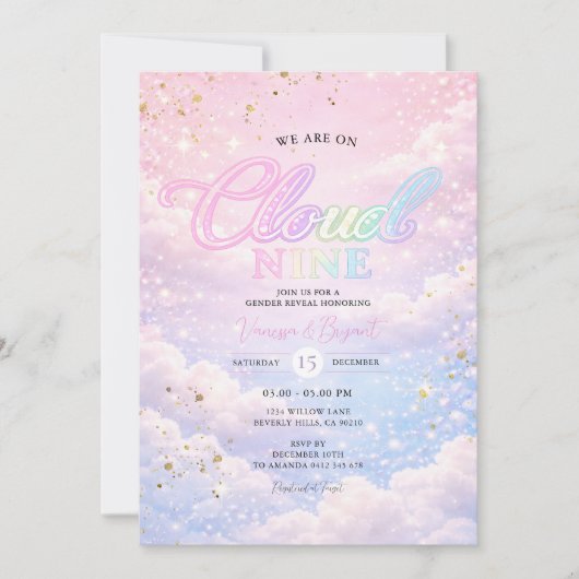 Invitation Rainbow Cloud Nine Sky Glitter Gender Reveal  (Devant)