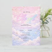 Invitation Rainbow Cloud Nine Sky Glitter Gender Reveal  (Debout devant)