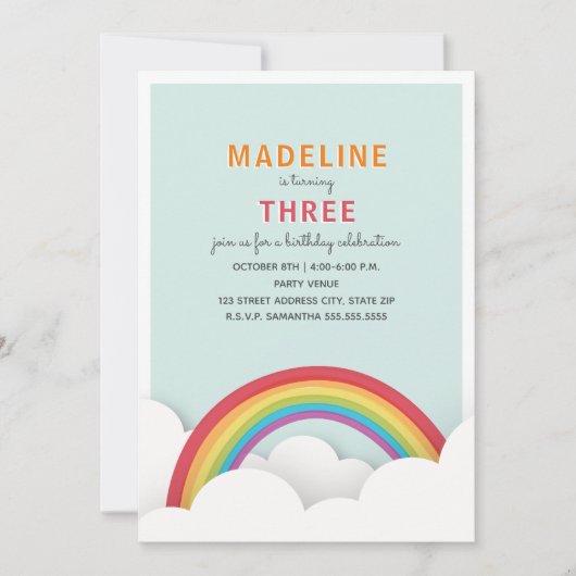 Invitation Rainbow Clouds Blue Sky fête d'anniversaire (Devant)