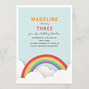 Invitation Rainbow Clouds Blue Sky fête d'anniversaire