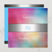 Invitation Rainbow Clouds Silver Trim 21ème anniversaire (Devant / Derrière)