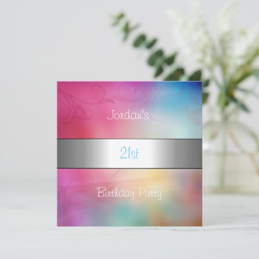 Invitation Rainbow Clouds Silver Trim 21ème anniversaire (Debout devant)