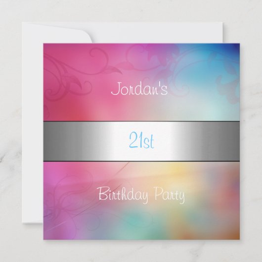 Invitation Rainbow Clouds Silver Trim 21ème anniversaire (Devant)