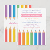 Invitation Rainbow Coloring Pencils Arts Anniversaire de enfa (Devant / Derrière)