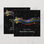 Invitation Rainbow Colour Music Notes Anniversaire (Devant / Derrière)