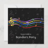 Invitation Rainbow Colour Music Notes Anniversaire (Devant)