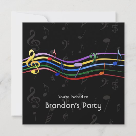 Invitation Rainbow Colour Music Notes Anniversaire (Devant)