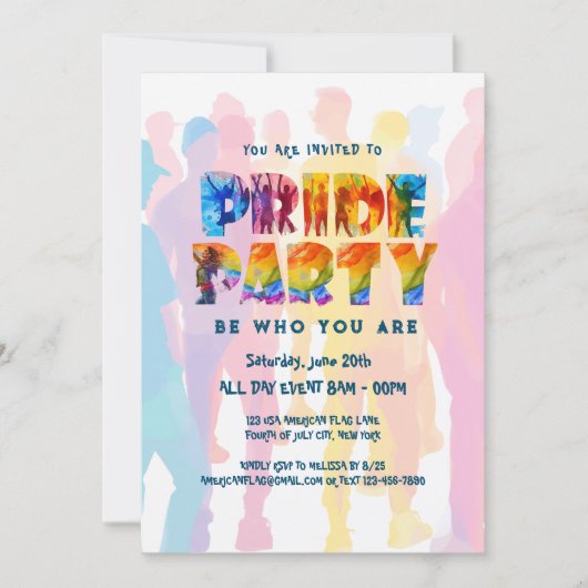 Invitation Rainbow Coloured Letored Party (Devant)