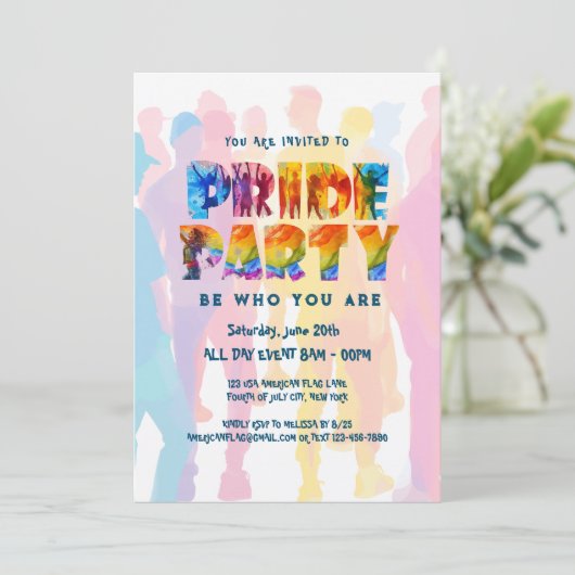 Invitation Rainbow Coloured Letored Party (Debout devant)