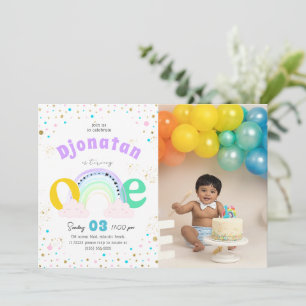 Invitation Rainbow Confetti Premier Anniversaire Photo Invita