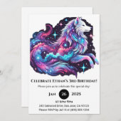 Invitation Rainbow Cosmic Wolf Birthday (Devant / Derrière)