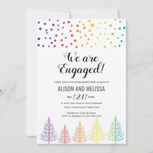 Invitation Rainbow couleurs arbres points de fiançailles lesb (Devant)