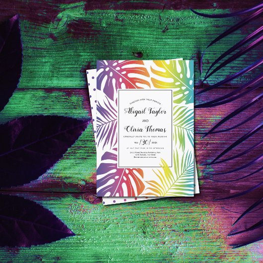 Invitation Rainbow couleurs feuille motif gay lesbienne maria