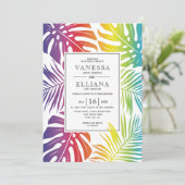 Invitation Rainbow couleurs tropicale feuille gay lesbienne m (Debout devant)