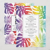 Invitation Rainbow couleurs tropicale feuille gay lesbienne m (Devant / Derrière)