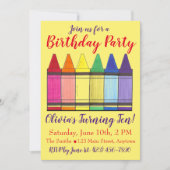 Invitation Rainbow Crayons Artist Art Fête d'anniversaire pou (Devant)