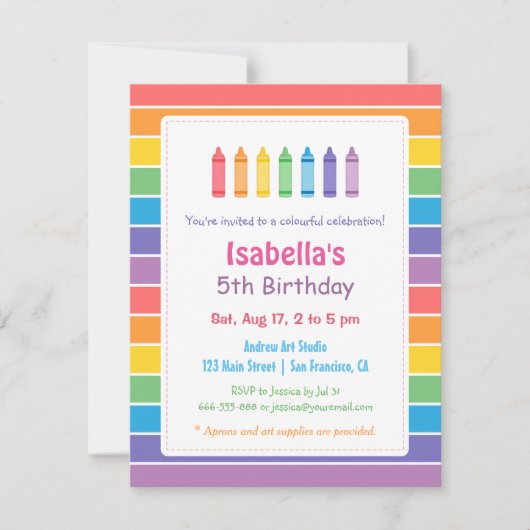 Invitation Rainbow Crayons Arts Artisanat Anniversaire de enf (Devant)