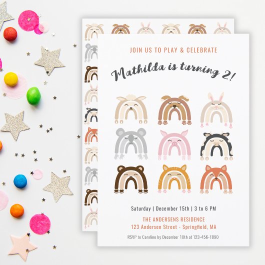 Invitation Rainbow Cute Animaux Anniversaire de enfant Party