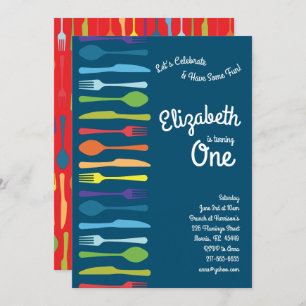 Invitation Rainbow Cutlery Cute Anniversaire de la fête Pique