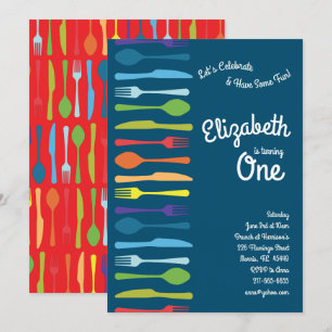 Invitation Rainbow Cutlery Cute Anniversaire Pique-Nique Cook