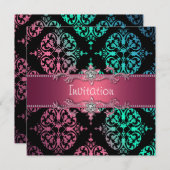 Invitation Rainbow Damask Black Party (Devant / Derrière)