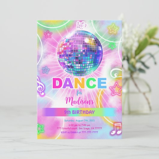 Invitation Rainbow Dance Disco Party Neon Glow (Debout devant)