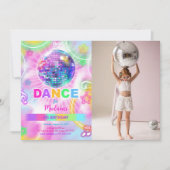 Invitation Rainbow Dance Disco Party Neon Glow Photo (Devant)