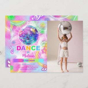 Invitation Rainbow Dance Disco Party Neon Glow Photo