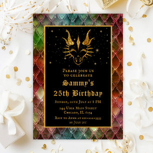Invitation Rainbow Dragon Scales Gold Faux Parties scintillan