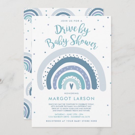 Invitation Rainbow Drive By Baby shower Muet Tons Arc-en-ciel (Devant / Derrière)