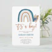 Invitation Rainbow Dusty Baby shower bleu boho garçon (Debout devant)