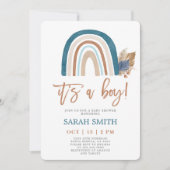 Invitation Rainbow Dusty Baby shower bleu boho garçon (Devant)