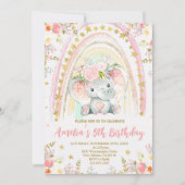 Invitation Rainbow et Elephant Anniversaire (Devant)