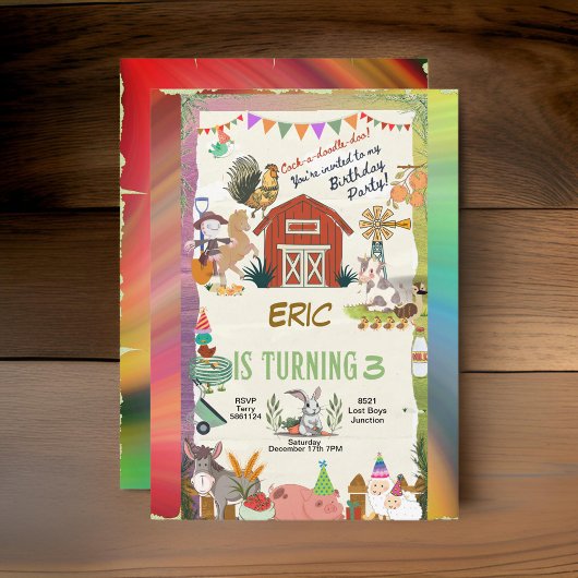 Invitation Rainbow Farm Animaux Toddler Personnaliser