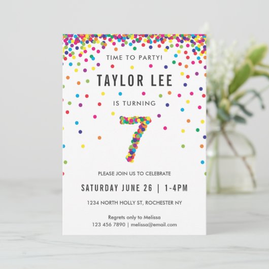 Invitation Rainbow fête d'anniversaire de 7 ans, 7e anniversa (Debout devant)
