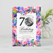 Invitation Rainbow Floral Garden Photo 70th Birthday Party (Debout devant)