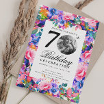 Invitation Rainbow Floral Garden Photo 70th Birthday Party<br><div class="desc">Un élégant design d'invitation à la fête "70e anniversaire" avec photo personnalisée,  typographie moderne et motif de jardin fleuri.</div>