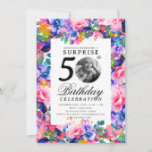 Invitation Rainbow Floral Photo SURPRISE 50e anniversaire (Devant)