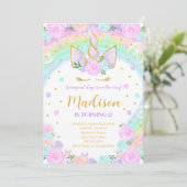 Invitation Rainbow Floral Unicorn Anniversaire (Debout devant)