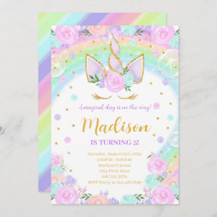 Invitation Rainbow Floral Unicorn Anniversaire