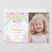 Invitation Rainbow Floral Unicorn Photo Anniversaire (Devant)