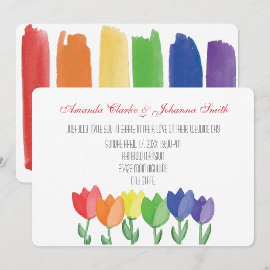 Invitation Rainbow FLOWER GAY Lesbian Mariage Card (Devant / Derrière)