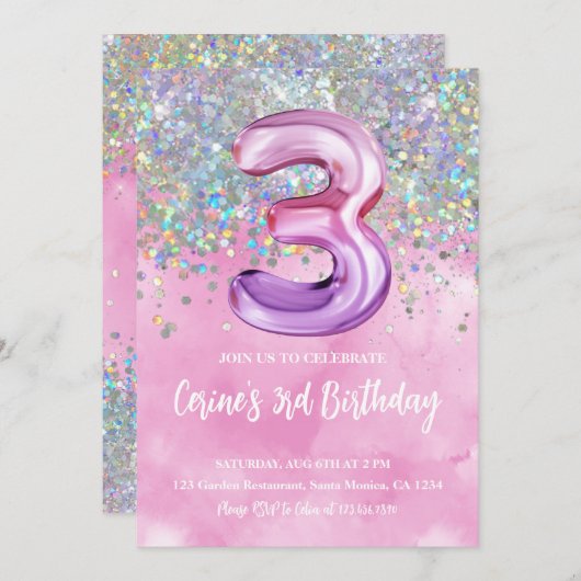 Invitation Rainbow Foil 3e anniversaire (Devant / Derrière)