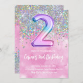 Invitation Rainbow Foil Girl 2e anniversaire (Devant / Derrière)
