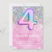 Invitation Rainbow Foil Girl 4e anniversaire (Devant)