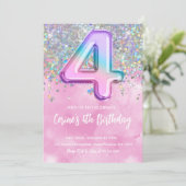 Invitation Rainbow Foil Girl 4e anniversaire (Debout devant)