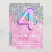 Invitation Rainbow Foil Girl 4e anniversaire (Devant / Derrière)